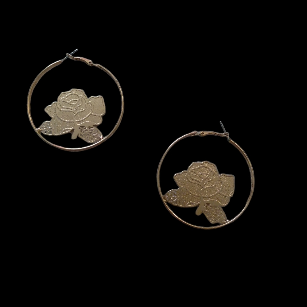 Rose Flower Shaped/Cut Metal Earings-Gold Color